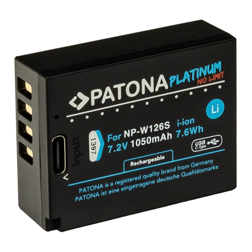 PATONA - Akku Fuji NP-W126S 1050mAh Li-Ion Platinum mit USB-C Ladeanschluss