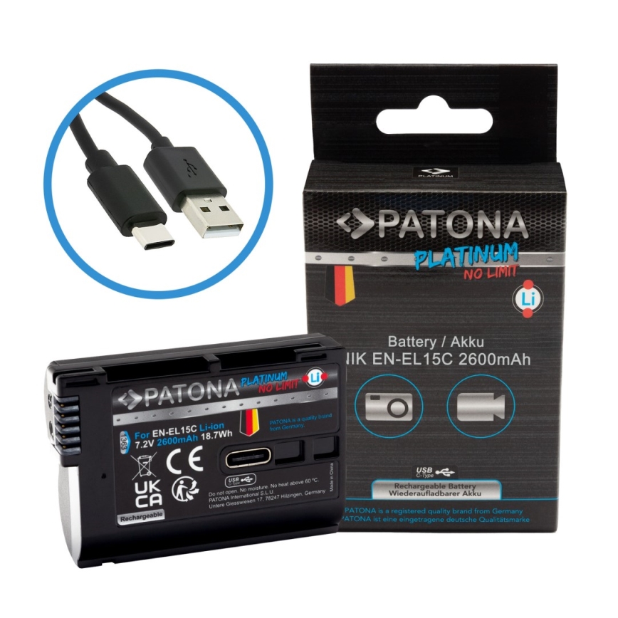 PATONA - Akku für Nikon EN-EL15C 2600 mAh Li-Ion Platinum USB-C