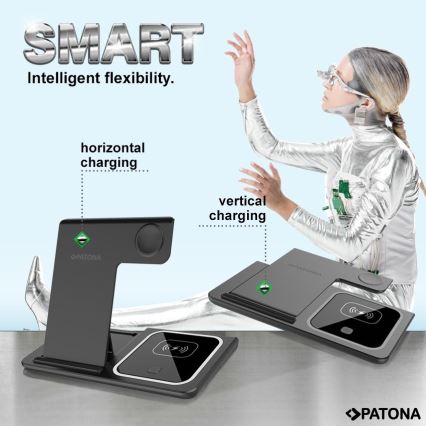 PATONA - Drahtloses Ladegerät 3in1 für iPhone schwarz