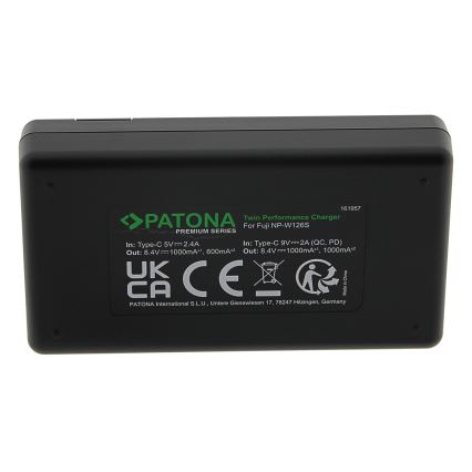 PATONA - Schnellladegerät Dual Fuji NP-W126 + USB-C Kabel 0,6m