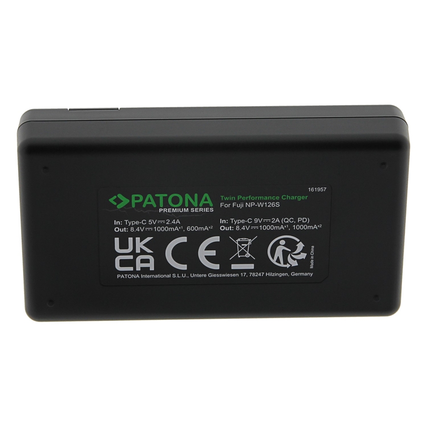PATONA - Schnellladegerät Dual Fuji NP-W126 + USB-C Kabel 0,6m