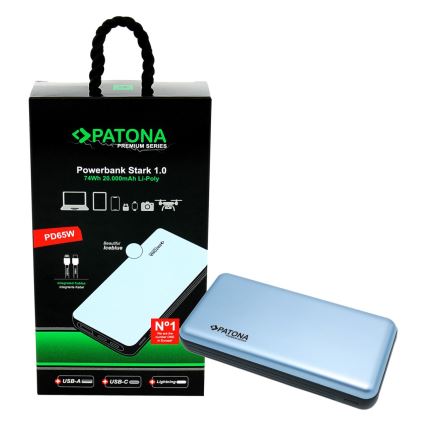 PATONA – Powerbank 20000mAh PD65W Li-Pol 3A USB-C/Lightning