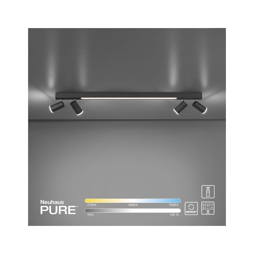 Paul Neuhaus 6121-13 - Dimmbarer LED-Strahler PURE 4xLED/4W/230V + LED/9W 2700-5000K + Fernbedienung
