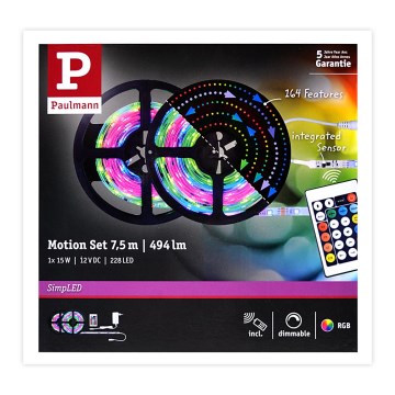 Paulmann 70514 - LED RGB/15W Dimmbarer Streifen SIMPLED 7,5m 230V + Fernbedienung
