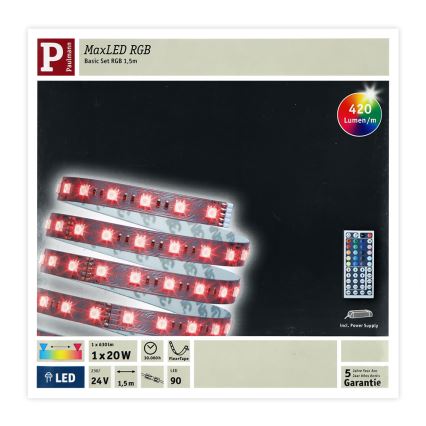 Paulmann 70587 - MAXLED RGB-LED-Streifen 20 W, dimmbar, 1,5 m, 230 V + Fernbedienung