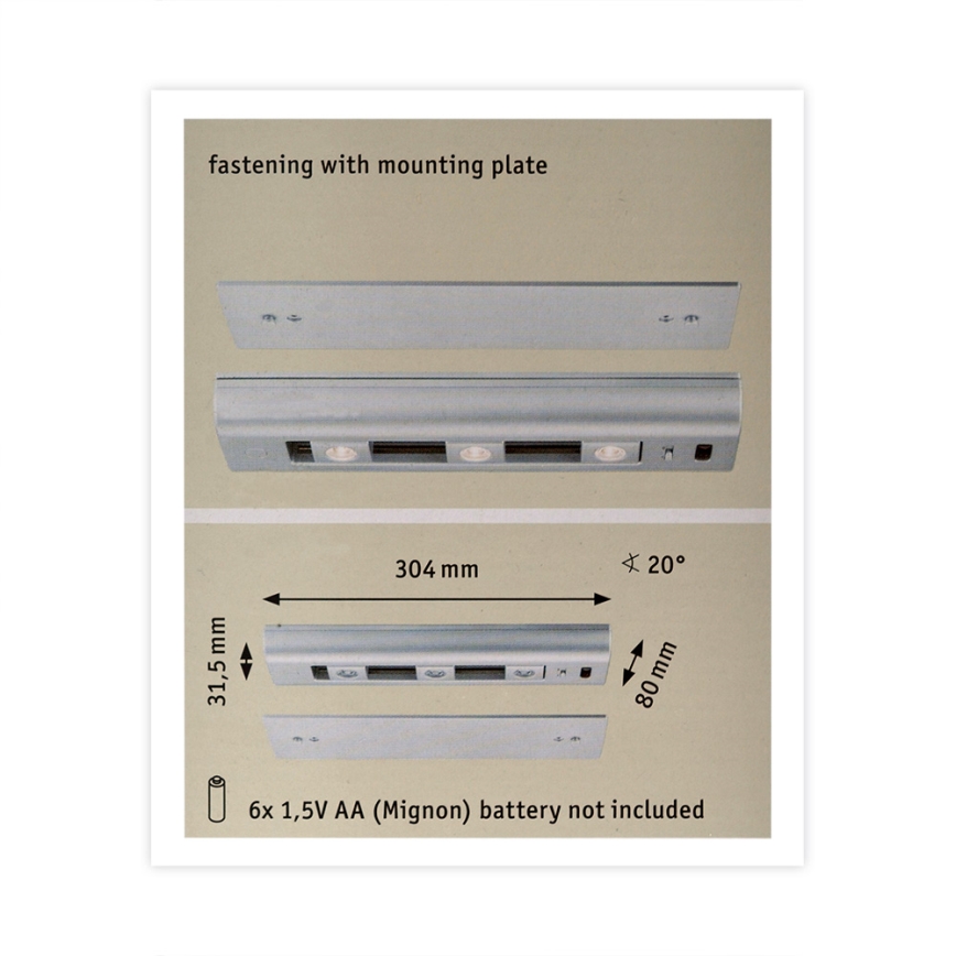 Paulmann 70640 - 3xLED/0,5W Dimmbare Schrankleuchte SLIDE 6xAA