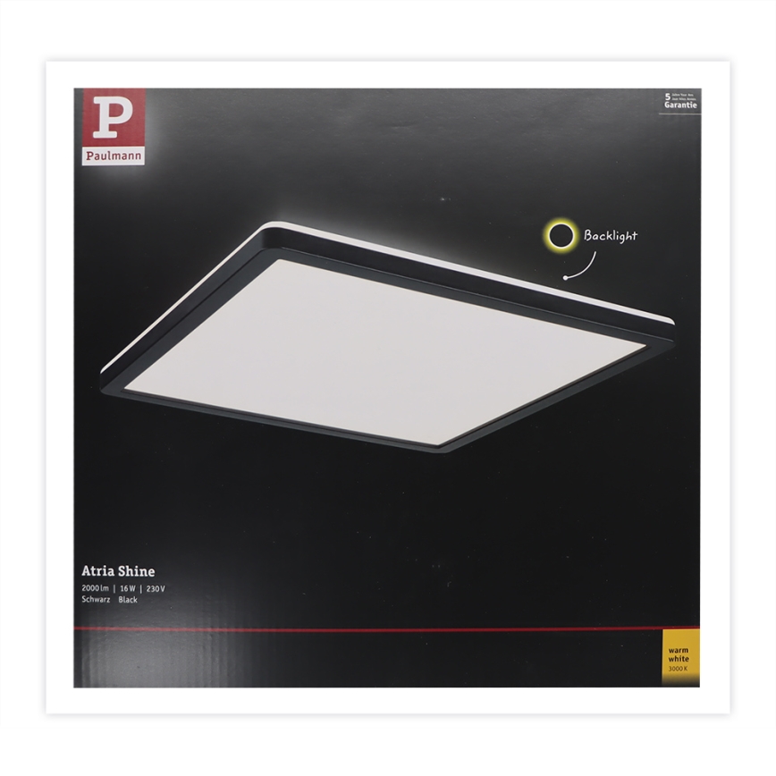 Paulmann 71001 - LED/16W Aufbaupanel ATRIA 230V 3000K 29,3x29,3 cm schwarz