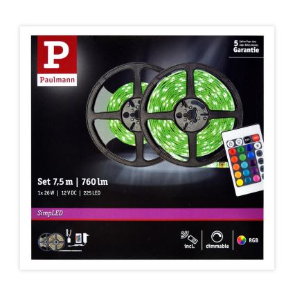 Paulmann 78979 - LED RGB/26W Dimmbare Streifen SIMPLED 7,5m 230V + FB