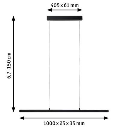 Paulmann 79693 – LED/42W Dimmbare Hängeleuchte an einer Schnur LENTO 230V schwarz