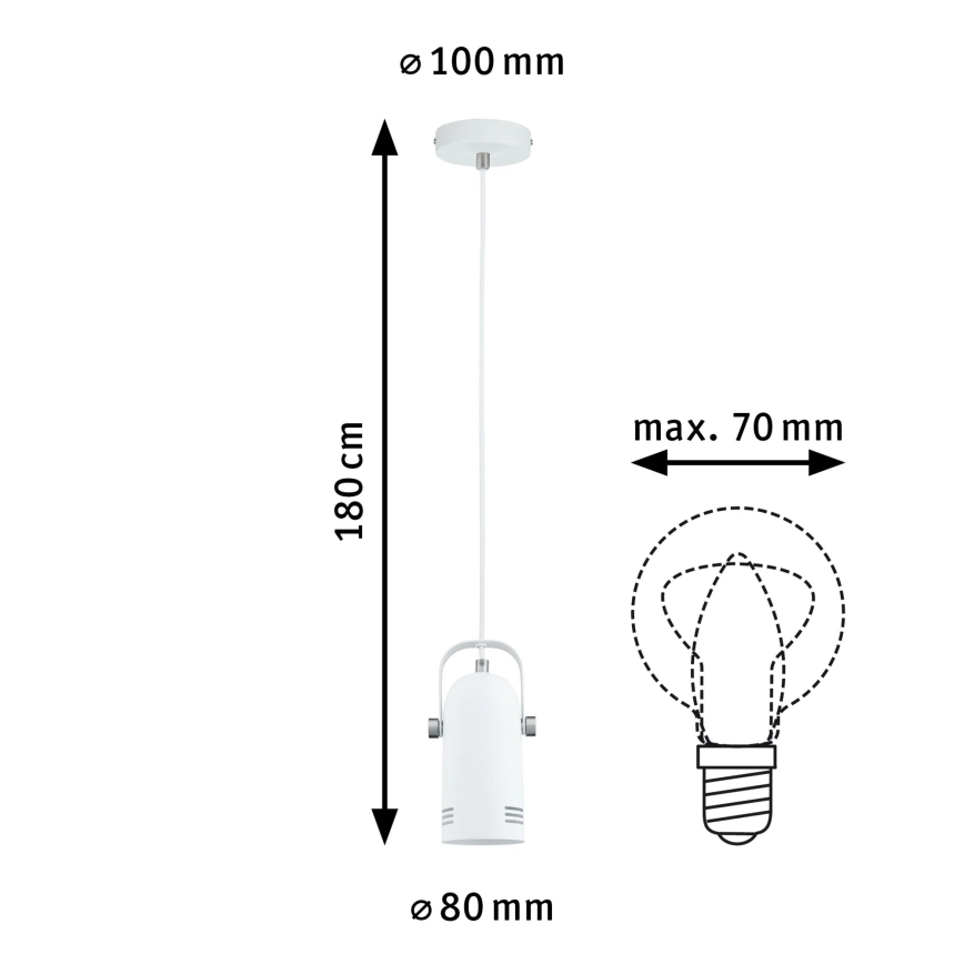 Paulmann 79767 - 1xE27/15W Pendelleuchte mit Seilabhängung LAVEA 230V weiß