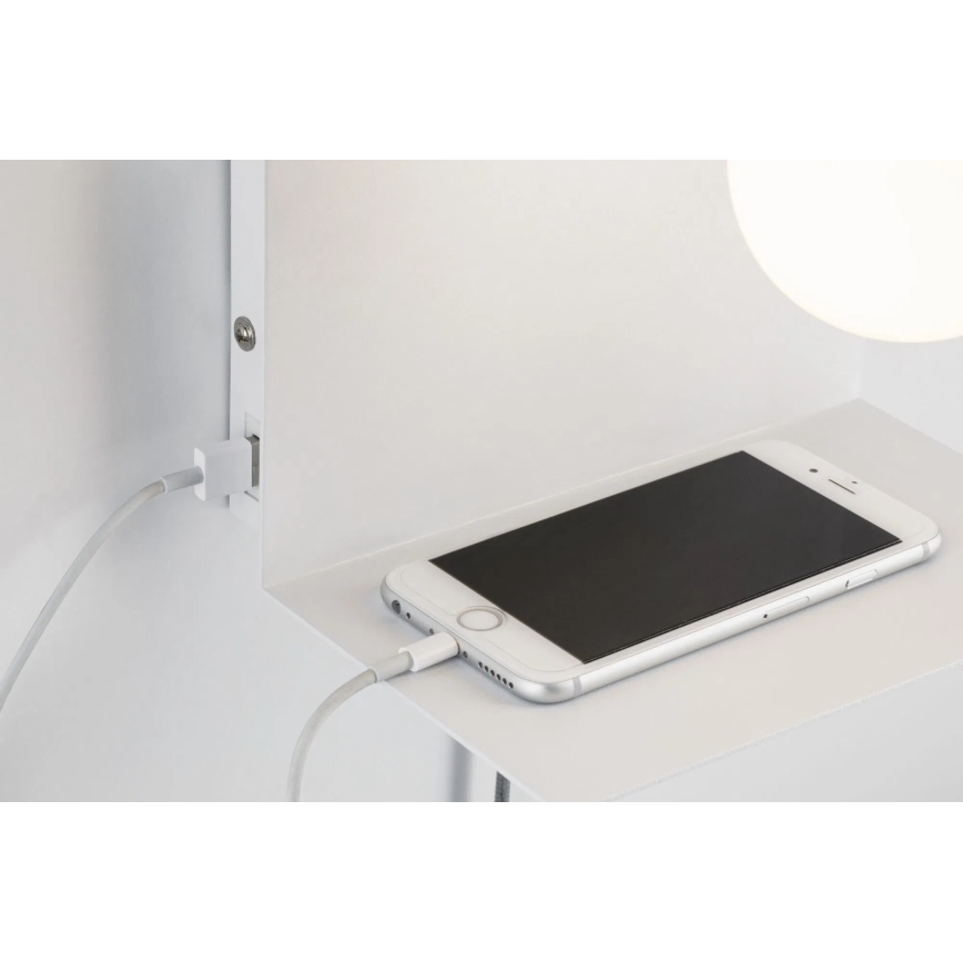 Paulmann 79812 - 1xE27/40W Wandleuchte mit Ablage und USB-Anschluss CALVANI 230V weiß