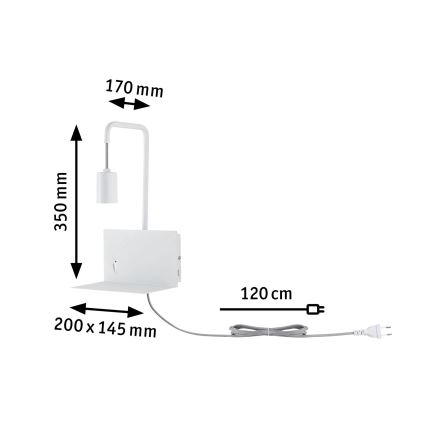 Paulmann 79812 - 1xE27/40W Wandleuchte mit Ablage und USB-Anschluss CALVANI 230V weiß