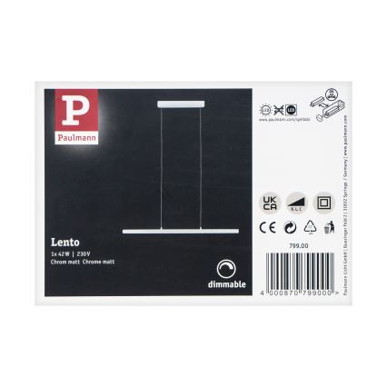 Paulmann 79900 – LED/42W Dimmbare Hängeleuchte an Schnur LENTO 230V mattes Chrom