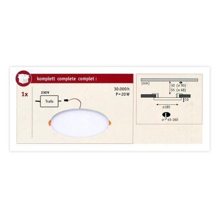 Paulmann 92392 - LED/17,5W IP44 Badezimmereinbauleuchte VARIFIT 230V