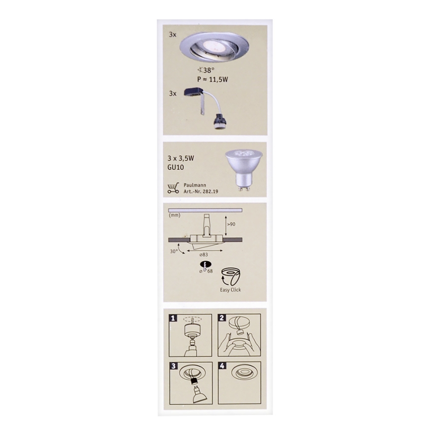 Paulmann 92516 - SET 3xLED-GU10/3,5W Badezimmer Einbauleuchte PREMIUM LINE 230V