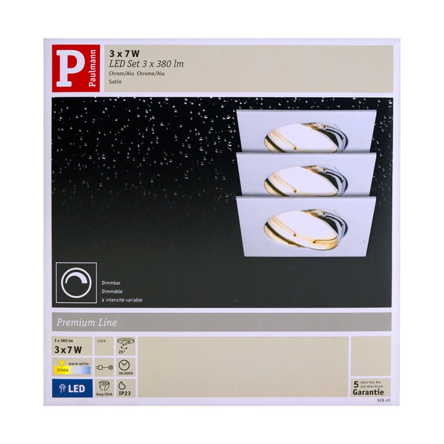 Paulmann 92845 - SET 3x LED dimmbare Einbaubeleuchtung EBL 3xLED/7W/230V