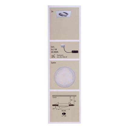 Paulmann 92845 - SET 3x LED dimmbare Einbaubeleuchtung EBL 3xLED/7W/230V