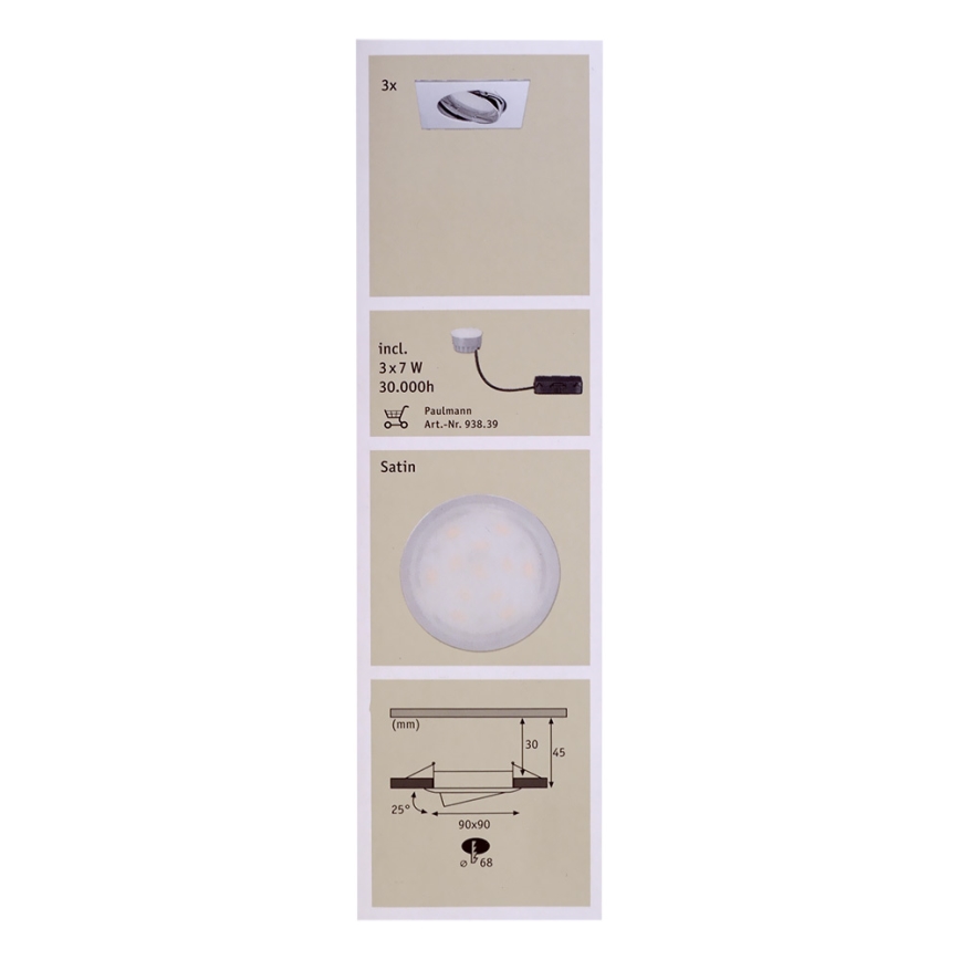 Paulmann 92845 - SET 3x LED dimmbare Einbaubeleuchtung EBL 3xLED/7W/230V