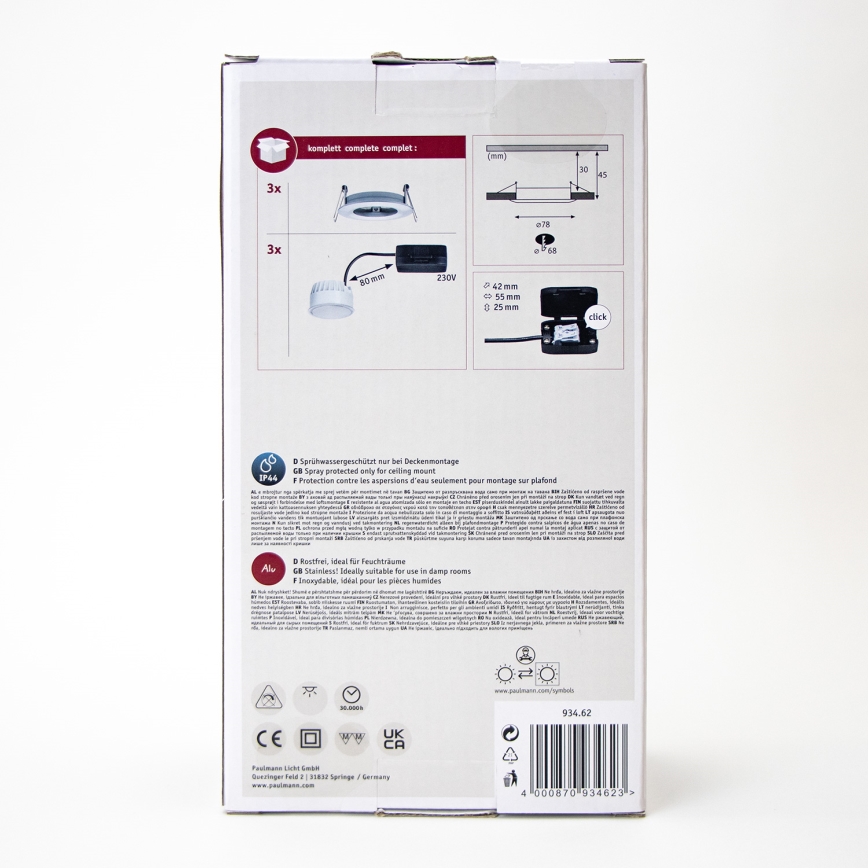 Paulmann 93462 - SET 3xLED/6W IP44 Badezimmer-Einbauleuchte NOVA 230V