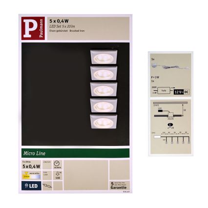Paulmann 93587 - SET 5xLED/0,4W Einbauleuchte 12V/230V 2700K