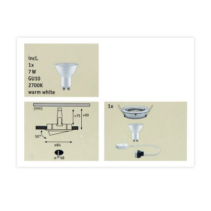 Paulmann 93603 - LED-GU10/7W IP23 Dimmbare Badeinbauleuchte NOVA 230V