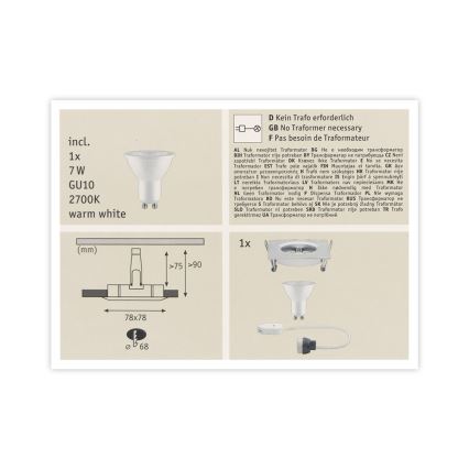 Paulmann 93611 - LED-GU10/7W IP44 Dimmbare Badezimmer-Einbauleuchte NOVA 230V