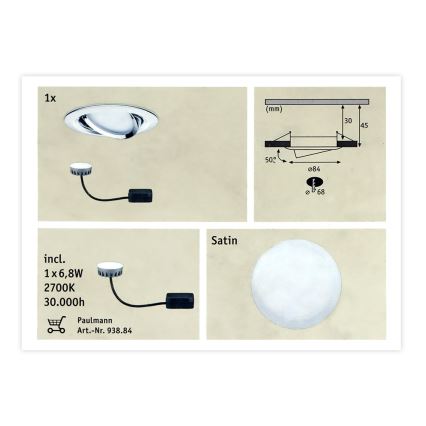 Paulmann 93867 - LED/6,8W IP23 COIN Einbauleuchte für Badezimmer 230V