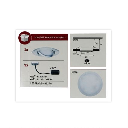 Paulmann 93898 - LED/6,8W IP23 Badezimmer-Einbauleuchte COIN 230V