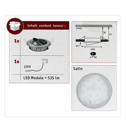 Paulmann 93979 - LED/6,8W IP23 Badezimmer-Einbauleuchte COIN 230V