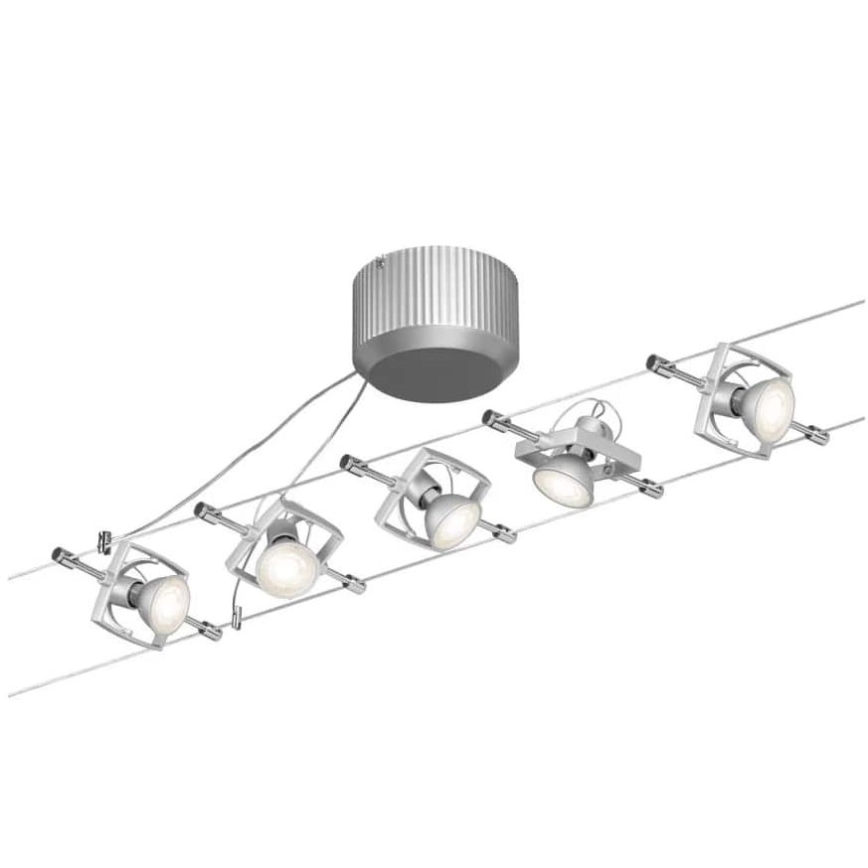 Paulmann 94133 - Set 5xGU5,3/10W Komplettes Seilsystem MAC 230V mattchrom