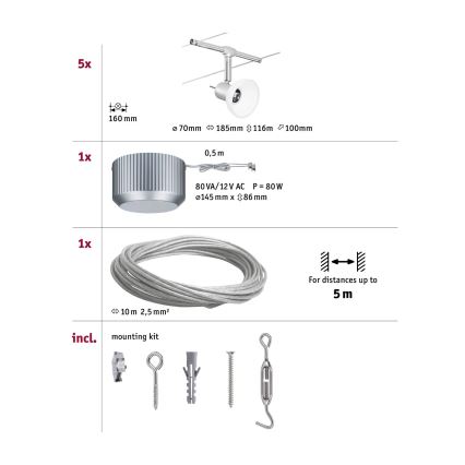 Paulmann 94136 - SET 5xGU5,3/10W Strahler für Schienensystem SHEELA 230V glänzendes Chrom