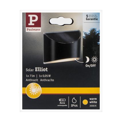 Paulmann 94233 – LED/0,05W IP44 Solar-Wandleuchte ELLIOT 1,2V