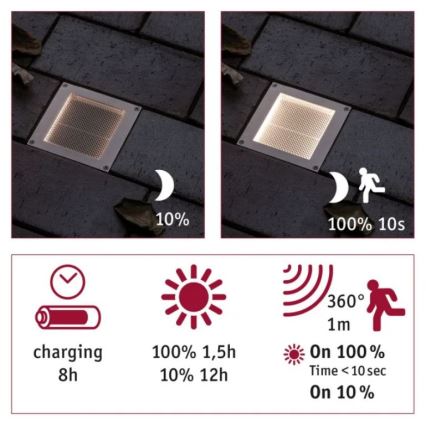 Paulmann 94238 - LED/0,7W IP67 Solarleuchte für Einfahrten mit Sensor ARON 3,7V 650 mAh
