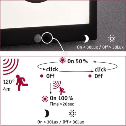 Paulmann 94263 - LED/1,2W IP44 Solar-Wandleuchte mit Sensor TAIJA 3,7V 1800 mAh