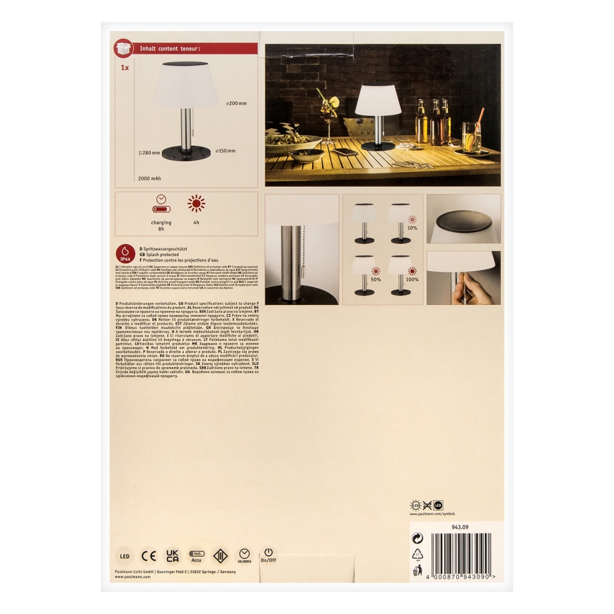 Paulmann 94309 - LED/0,8W IP44 Dimmbare Solarleuchte LILLESOL 3,7V 2000 mAh