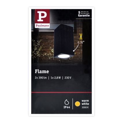 Paulmann 94328 - 2xLED/2,8W IP44 Außenwandleuchte FLAME 230V anthrazit