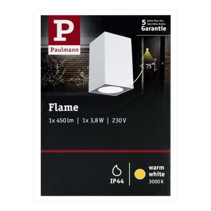 Paulmann 94329 - LED/3,8W IP44 Außenwandleuchte FLAME 230V weiß