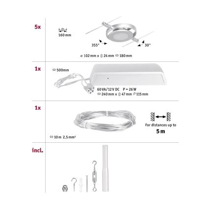 Paulmann 94414 - SET 5xLED/4,5W Strahler für ein Seilsystem ROUNDMAC 230V Chrom