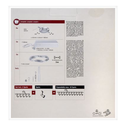 Paulmann 94414 - SET 5xLED/4,5W Strahler für ein Seilsystem ROUNDMAC 230V Chrom