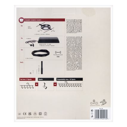 Paulmann 94418 - Set 5xLED/4,5W Komplettes Seilsystem ROUNDMAC 230V schwarz