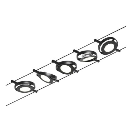 Paulmann 94418 - Set 5xLED/4,5W Komplettes Seilsystem ROUNDMAC 230V schwarz