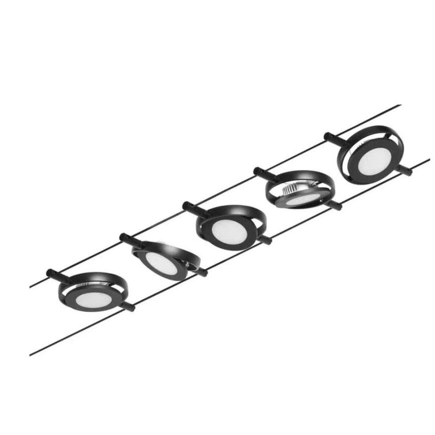 Paulmann 94418 - Set 5xLED/4,5W Komplettes Seilsystem ROUNDMAC 230V schwarz