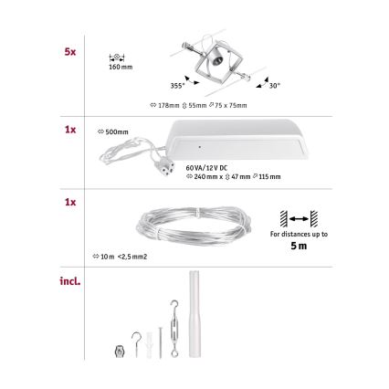 Paulmann 94430 - SET 5xGU5,3/10W Strahler für Schienensystem MAC 230V mattes Chrom