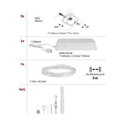 Paulmann 94432 - SET 5xGU5,3/10W Strahler für Schienensystem MAC 230V weiß