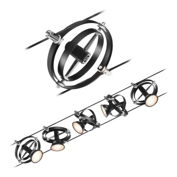 Paulmann 94440 - SET 5xGU5,3/10W Komplettes Seilsystem CARDAN 230V schwarz