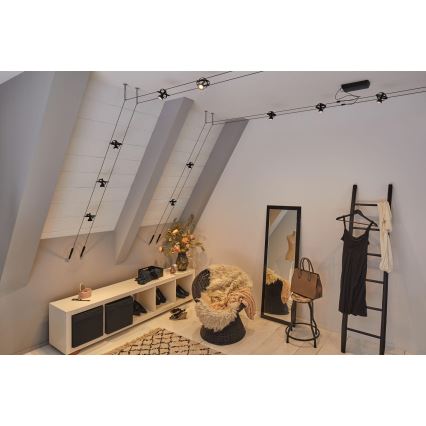 Paulmann 94440 - SET 5xGU5,3/10W Komplettes Seilsystem CARDAN 230V schwarz