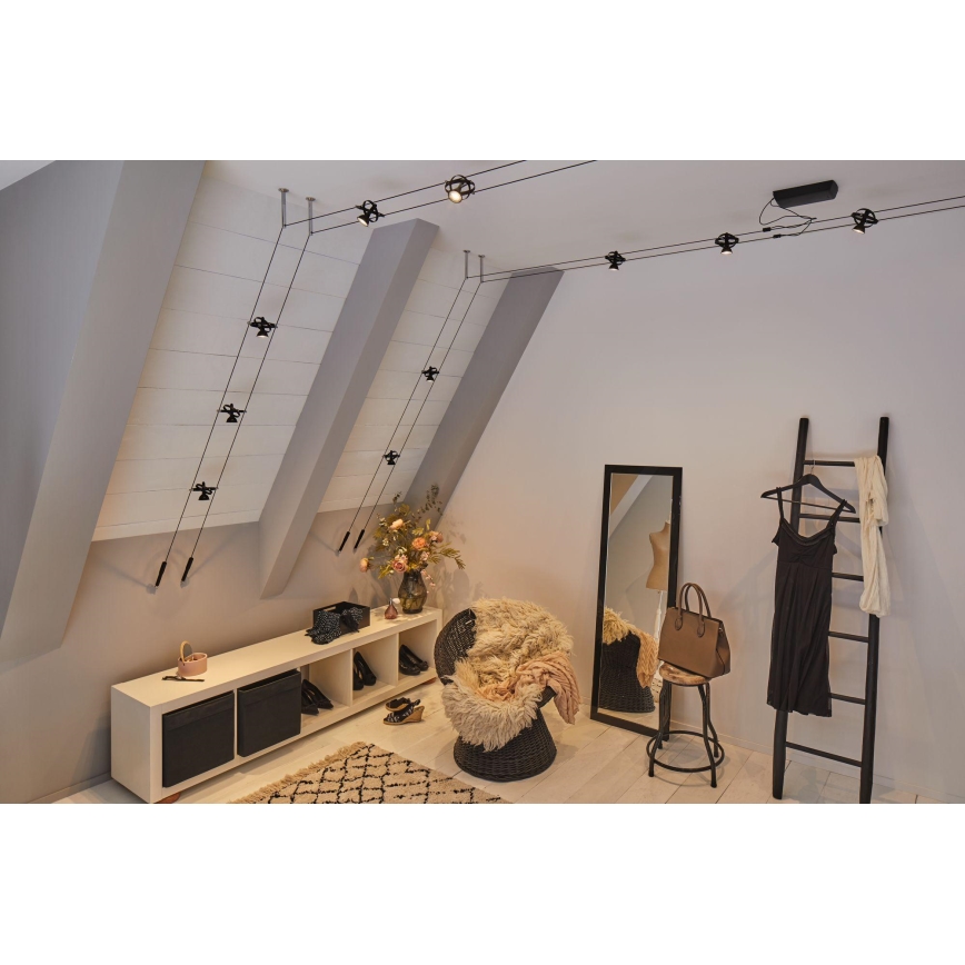 Paulmann 94440 - SET 5xGU5,3/10W Komplettes Seilsystem CARDAN 230V schwarz