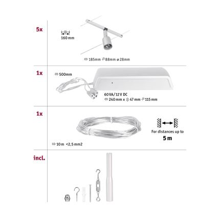 Paulmann 94442 - SET 5xGU5,3/10W Strahler für Schienensystem SALT 230V mattes Chrom