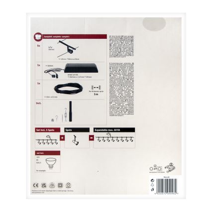 Paulmann 94446 - SET 5xGU5,3/10W Einbauleuchte für Seilsystem SALT 230V schwarz