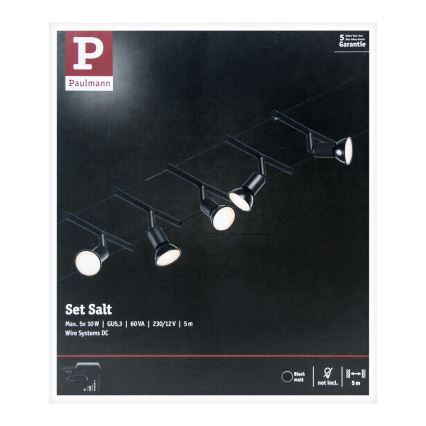 Paulmann 94446 - SET 5xGU5,3/10W Komplettes Seilsystem SALT 230V schwarz